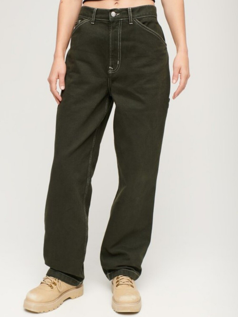 SONO High-Rise Straight Leg Jeans in Olive